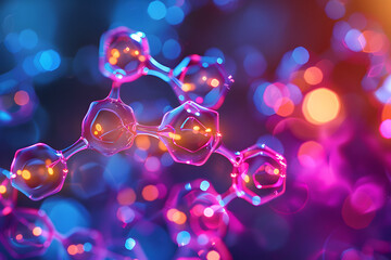 Abstract technology lights with DNA molecule on background. - obrazy, fototapety, plakaty