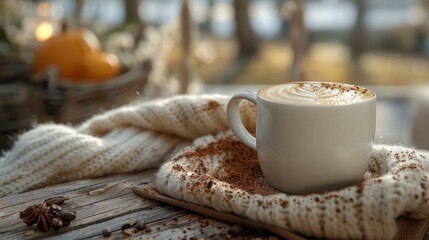 Comforting latte on a wooden surface, room to breathe and enjoy the moment, the essence of a coffee break, AI Generative