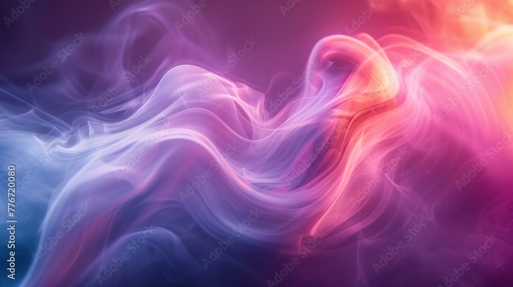 Poster dynamic abstract design with a fluid, iridescent holographic neon wave flowing in a colorful gradien