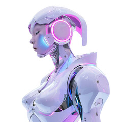 An android designed with sleek pastel aesthetics in purple and blue