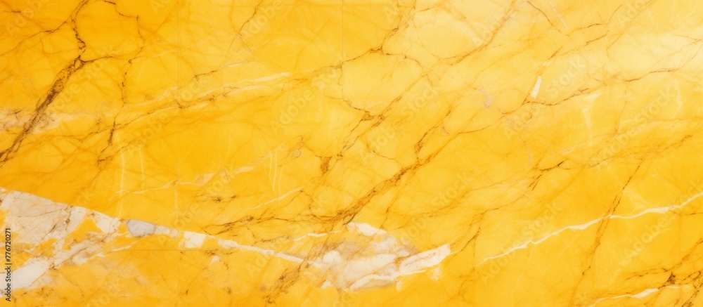 Poster close-up view of a vibrant yellow marble wall with a distinct white line running through it, showcas