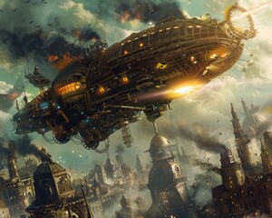 Alien invasion thwarted by steampunk inventors - obrazy, fototapety, plakaty