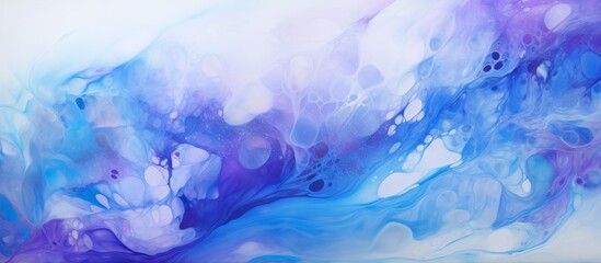 An abstract painting featuring a mesmerizing swirl of blue and purple colors accented with white and black hues