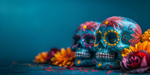 Obraz na płótnie Canvas skull and flowers, generative ai