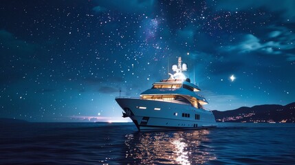 Fototapeta premium Comet viewing party aboard a luxury yacht