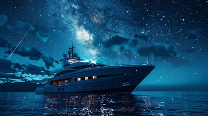 Comet viewing party aboard a luxury yacht - obrazy, fototapety, plakaty