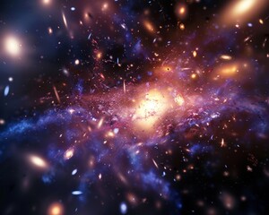 Deep space view of a galaxy cluster colliding