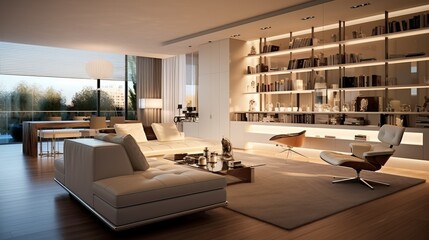 Modern apartment with elegant design comfortable and luxurious no people  - obrazy, fototapety, plakaty