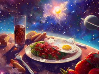 Full English Breakfast reimagined in a galaxy far away - obrazy, fototapety, plakaty