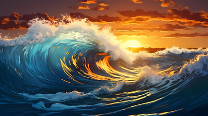Waves in the sun - obrazy, fototapety, plakaty