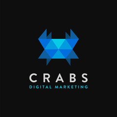 Modern geometric crab logo icon vector template on black background
