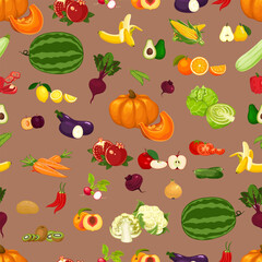 Vegetables, fruits, seamless pattern, vector