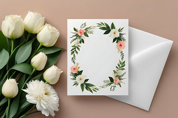 Wedding invitation card mockup with copy-space background concept, blank space. Floral Fête: Floral Wedding Invitation Mockup