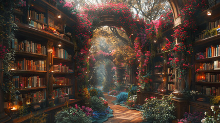 Library in the flower forest