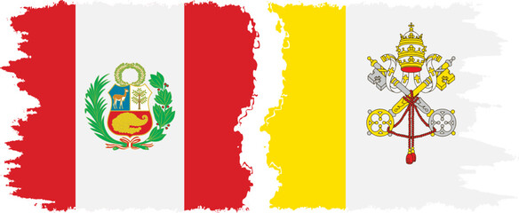 Vatican and Peru grunge flags connection vector - obrazy, fototapety, plakaty