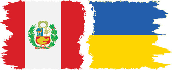 Ukraine and Peru grunge flags connection vector