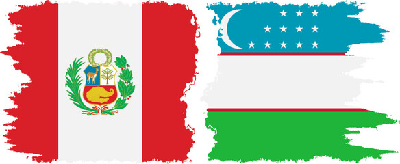 Uzbekistan and Peru grunge flags connection vector