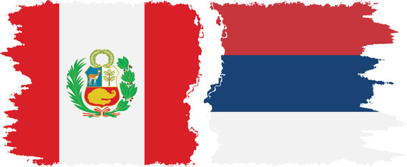 Serbia and Peru grunge flags connection vector