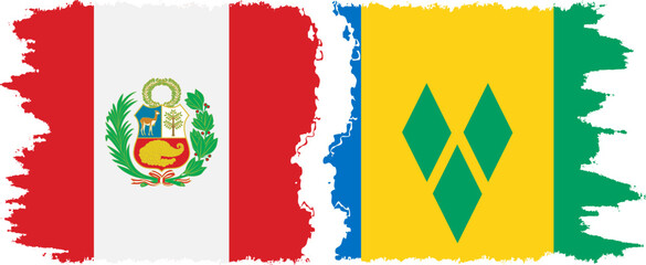 Saint Vincent and the Grenadines and Peru grunge flags connection - obrazy, fototapety, plakaty