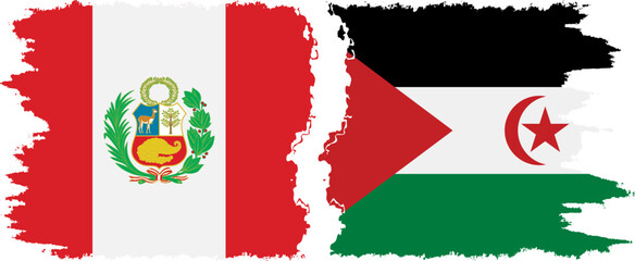 Western Sahara and Peru grunge flags connection vector