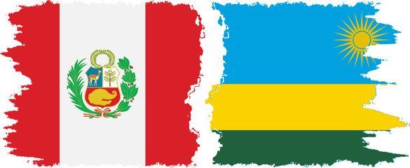 Rwandan and Peru grunge flags connection vector