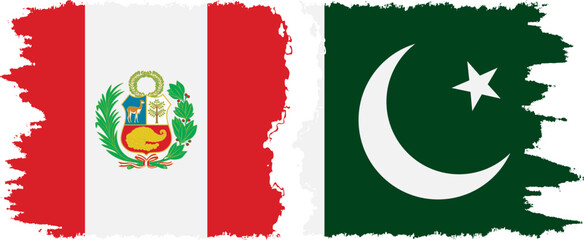 Pakistan and Peru grunge flags connection vector