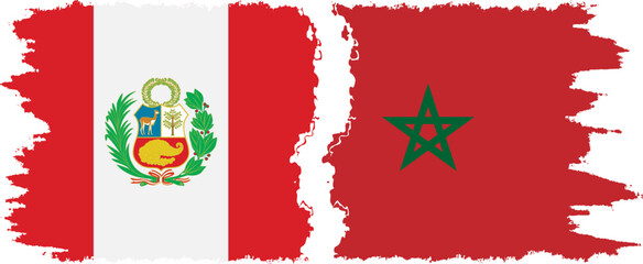 Morocco and Peru grunge flags connection vector