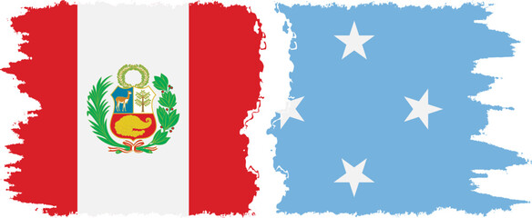Federated States of Micronesia and Peru grunge flags connection v - obrazy, fototapety, plakaty
