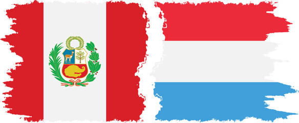 Luxembourg and Peru grunge flags connection vector