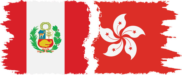 Hong Kong and Peru grunge flags connection vector