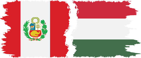 Hungary and Peru grunge flags connection vector
