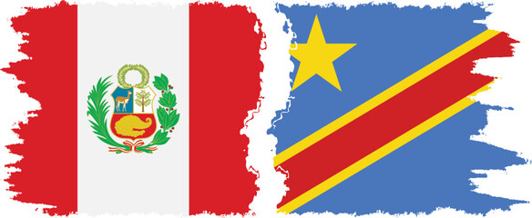 Congo - Kinshasa and Peru grunge flags connection vector