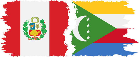 Comoros and Peru grunge flags connection vector