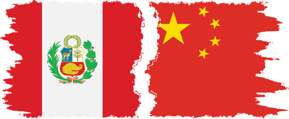China and Peru grunge flags connection vector