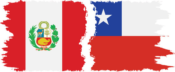 Chile and Peru grunge flags connection vector