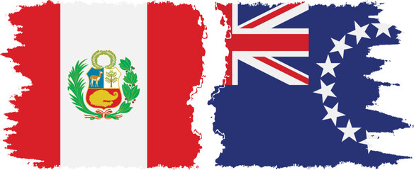 Cook Islands and Peru grunge flags connection vector