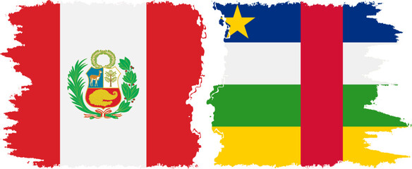 Central African Republic and Peru grunge flags connection vecto