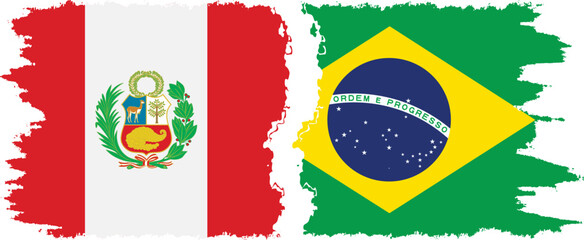 Brazil and Peru grunge flags connection vector