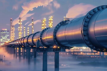 oil pipeline with building background, oil storage