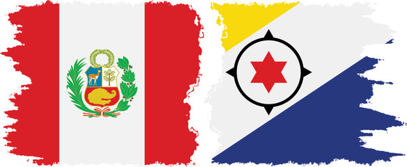 Bonaire and Peru grunge flags connection vector