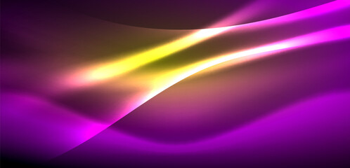 Dynamic waves in ethereal glow of neon lights. Concept merges fluidity of motion with vibrant allure of neon, crafting entrancing backdrop that embodies both vitality and futuristic sophistication