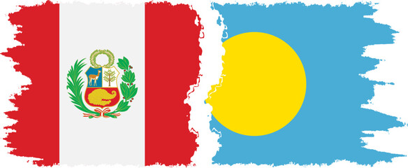 Palau and Peru grunge flags connection vector