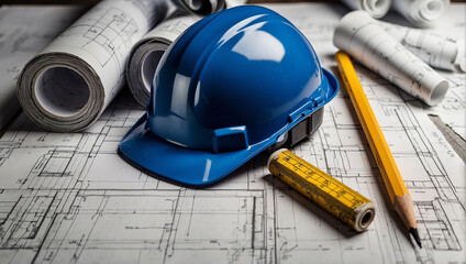 construction hard hat and tools