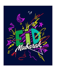 Obraz premium eid al fitr text with doodle illustration