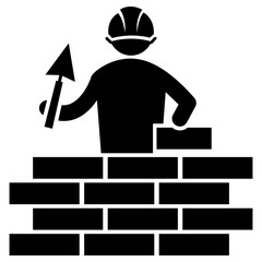 bricklayer icon, simple vector design - obrazy, fototapety, plakaty