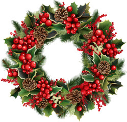 Fototapeta na wymiar red fower christmas garland wreath frame isolated on white or transparent background,transparency