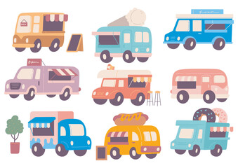 cartoon food truck in flat style illustration