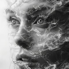 Abstract image of a woman&rsquo;s serene face with soft colours and flowing lines, evoking peace, stillness, and inner calm. Generate AI.