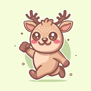 smiling deer animal character mascot running isolated cartoon