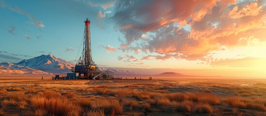 Drilling Rigs Silent Majesty Awaits Action in a Vast Desert Landscape